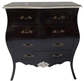 Dynamic24 Louises - Cómoda de estilo barroco con cajones organizadores, Mueble de 100 cm de altura, color negro y plateado
