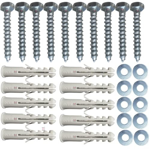 Inbrackets Heavy Duty M8 x 50mm Masonry Brick Wall Fixing Screw Bolts with Plugs & Washers for Aerial Satellite Sky Dish Tv Bracket Fence Shelves Mounting (Pack of 10)