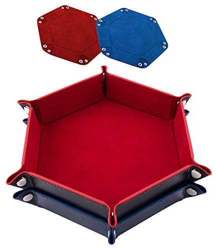 SIQUK 2 Pezzi Tavola Dadi PU e Velluto Vassoio per Dadi Pieghevole per DND RGP Giochi da Tavolo (Rosso e Blu Reale)