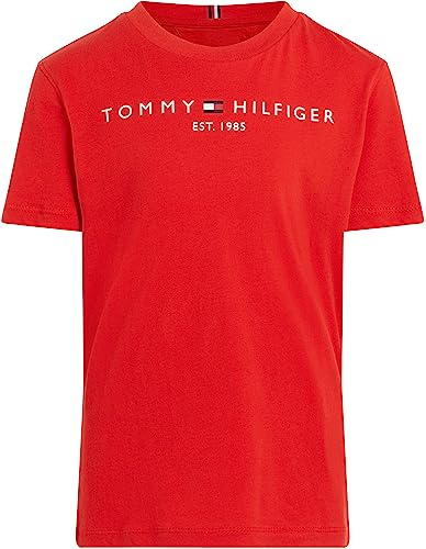 Tommy Hilfiger Kinder Unisex T-Shirt Kurzarm Essential Tee Rundhalsausschnitt, Rot (Deep Crimson), 6 Jahre