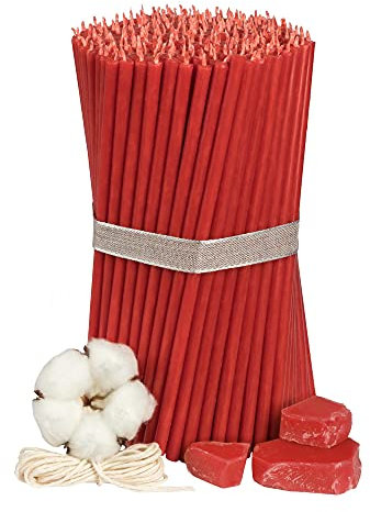 Diveevo Kirchliche Bienenwachskerzen №80-200 Stk. I hochwertige Ritualkerzen L-18,5 cm Ø-6,1 mm I 60 Min Brenndauer in Rot I 1 kg dünne Kerzen tropf- & rauchfrei