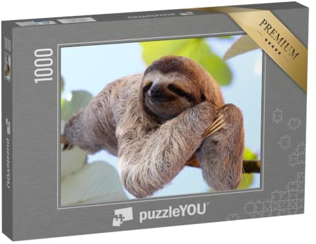 puzzleYOU: Puzzle 1000 Teile „Glückliches Faultier hängt am Baum“ – aus der Tiere- und Exotische-Tiere-Kollektion