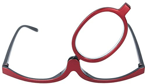 Schwenkbare Schminkbrille/Schminkhilfe aus Kunststoff in Rot +3,00 dpt