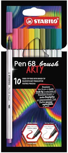 STABILO - Premium-Filzstift mit Pinselspitze - Pen 68 brush | variable Strichstärken, ARTY, 10er Pack