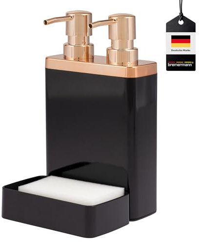 bremermann Spülbecken-Organizer mit Doppel-Spülmittelspender und Schwammhalter (schwarz-Rosegold)