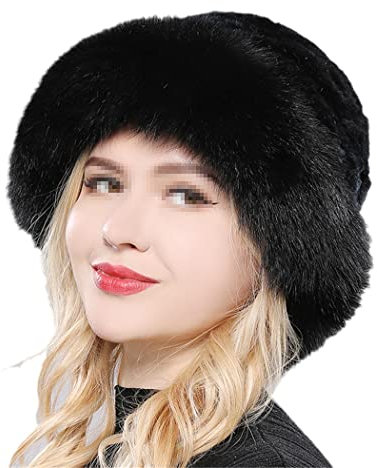 keusyoi Luxuriöse Damen-Strickmütze mit Pelz-Mütze für Damen, Mütze aus massivem Fell, für den Winter, Party, Fell, Mode