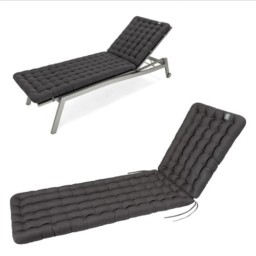 HAVE A SEAT Living - Sonnenliege Auflage Luxury | 200x60 cm - Bequeme Gartenliege Auflage, 8 cm Dick - Waschbar bis 95°C, Orthopädisch, Wetterfest - Made in Germany (200x60 cm, Grau/Anthrazit)