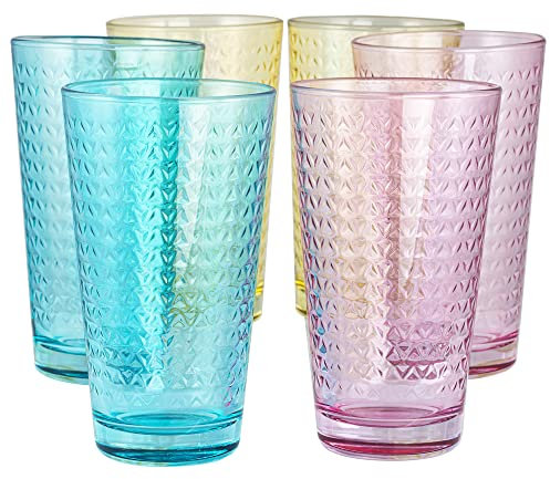 TREND FOR HOME Set da 6 Bicchieri Colorati 360 ml Vetro Bicchieri Acqua Vetro Bichiere Cocktail Acqua Long Drink Tumbler Caipirinha Motivo Geometrico | Tressa