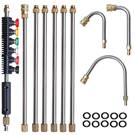 Pressure Washer Extension Wand Set, 10Pcs 1/4 Inch Quick Connect Power Washer Lance, Gutter Cleaning Tool Roof Cleaner Lance with 6 Nozzle Tips