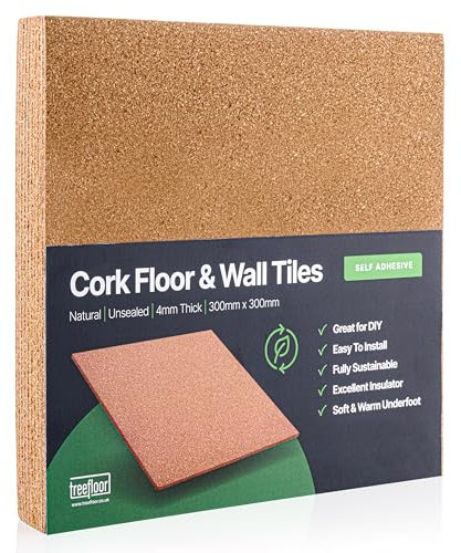 Treefloor Piastrelle autoadesive in sughero naturale, 300 x 300 x 4 mm, confezione da 9