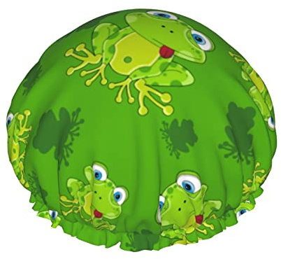 Duschhaube, Frosch wiederverwendbare Badehauben für Frauen langes Haar, doppelschichtiger wasserdichter Badeduschhut Haarschutz für Kinder Mädchen Frauen, 1 Packung