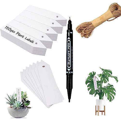 Plant Drglynh White 150Pcs Plastic Label Markers for Garden Seeds Potted Herbs Flowers Vegetables Re-usable