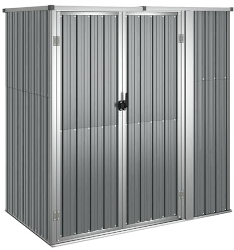 'vidaXL Galvanised Steel Garden Tool Shed with Sloping Design - Spacious Outdoor Storage Unit, Great for Garden Tools and Accessories, Grey, 161x89x161 cm