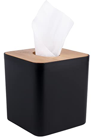 MOCHTERO Tissue Box Cover,Tissue Holders,Tissue Box Holder for Bathrooms,Bamboo Cover Plate,Home and Office,5 * 5 * 5.4in (Black)