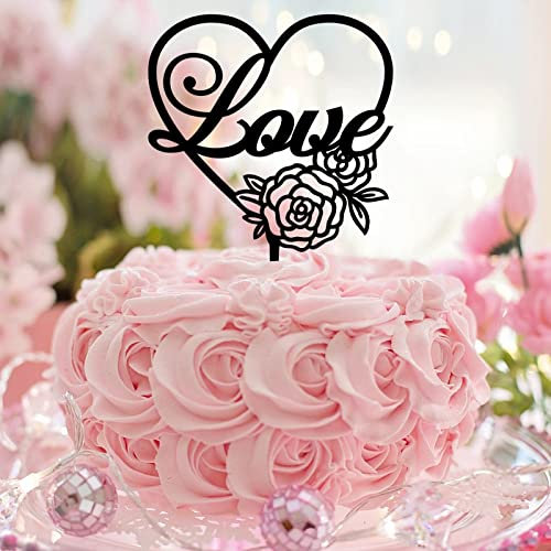 Love Cake Topper Diamond Couple Silhouette Cupcake Topper Monogramm Letter Art Font Acrylic Black Wedding Birthday Decorations Rustic Gifts for Boys Girls
