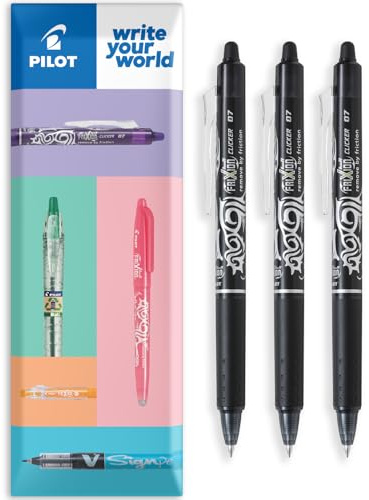 PILOT FriXion Clicker Tintenroller, feine radierbare Reibung, einziehbare Spitze, 0,7 mm Spitze, 0,35 mm Strichbreite, Kissenpackung, schwarze Tinte, 3 Stück