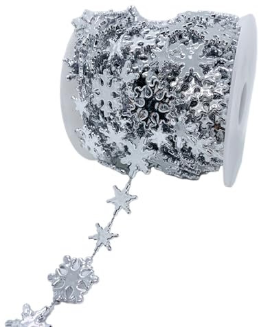 3 Roll 10m Stern Girlande Deko,Weihnachtsgirlande für Christbaumschmuck Hängende für Sternengirlande Tischdeko Fenstern Geburtstag Hochzeit Weihnachten Silvester Party Deko,Schneeflockensilber