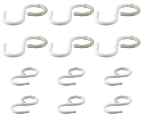 hobbyme 12 sichere und leise S-Haken aus Kunststoff, flexibler Hals für einfaches Drehen und Verriegeln, absolut rostfrei, gemischte Größe, weiß, S-förmige Haken für Kleiderstange, Taschen, Hüte