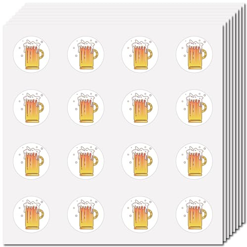 CREATCABIN 128 Stück Bier-Aufkleber, Vinyl, Selbstklebend, Wasserfest, Rund, Gelb für Wasserflaschen, Laptop, Gepäck, Tasse, Computer, Mobiltelefon, Skateboard, 2.5x2.5cm