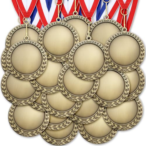 Sasylvia 60 Pieces Blank Award Medals with Neck Ribbons Create Your Own Medals Kit Cheer Medal Winner Medal Participation Trophy Metal Gifts for Adults Party (Bronze)