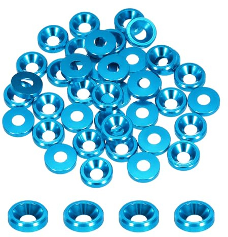 QUARKZMAN Lot de 40 Rondelles Coniques M3 Rondelles en Aluminium Bleu Clair | avec Tête en Forme de Coupe, Diamètre du Trou 3,1 mm/0,12 Pouce, pour Vis Rc/Fpv/Pc/Drone/Pièces de Modèles