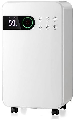 GYMAX Deumidificatore da 280 Piedi Quadrati per casa con 3 Modalità e 2 Velocità, Sbrinamento Automatico, Modalità di Sonno, Blocco per Bambini, Timer 24 ore, Ruote, per Camera da Letto, Cantina, Bagn