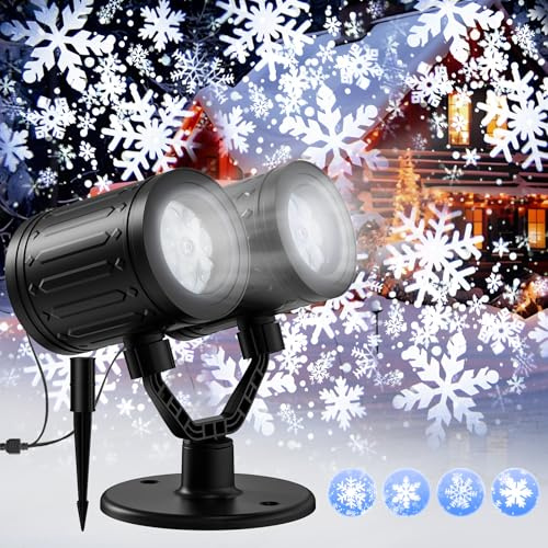 Christmas Projector Lights Outdoor, 2024 Double-Head Rotating LED Snowflakes Projector, Waterproof Christmas Decoration Lights for Indoor Outdoor Garden Patio Party Holiday Landscape
