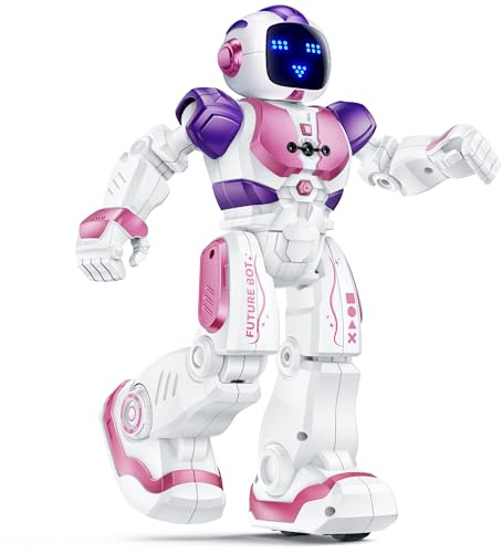 Ruko 6088 Dancing Robot for Girls with APP Control, Remote Control, Gesture Sensing Control, Interactive LED Faces, QA Games Rechargeable Programmable Robot Toys for 3 4 5 6 Years Kids, Pink Purple