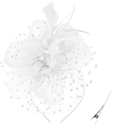 CCAIPU Fascinators Hut für Frauen, Blume Federn Mesh Hüte Tea Party Hut Derby Hut Haar Zubehör Hochzeit Hüte (Weiß-B, One Size)