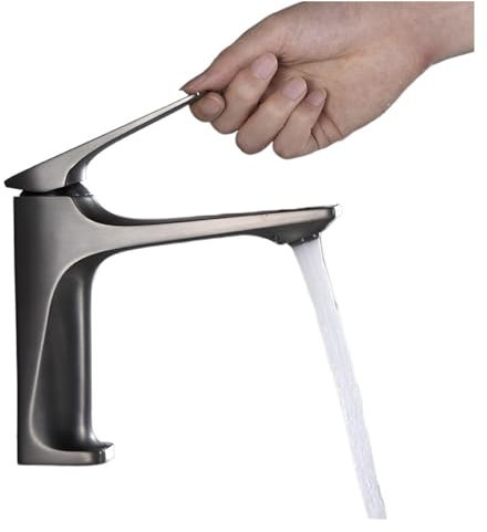 Brass Core Bathroom Sink Faucet Single Handle Countertop Mounted Washbasin Faucet Hot and Cold Mixer(Water Plated Gray)