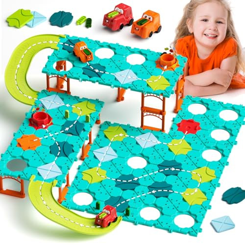 burgkidz Kinder Brettspiele, Gesellschaftsspiel 3D Labyrinth Logische Straßenbauer, Elektronische Fahrzeuge Spielzeug, Pädagogische Geburtstagsgeschenke Lernspiel ab 4-8 Jahre Mädchen Jungen