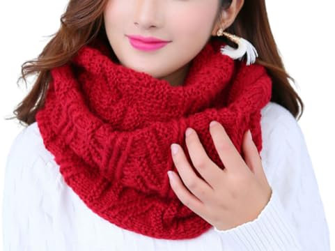 Kabelife Damen Mädchen Loopschal Strickschal Feinstrick Schal Schlauchschal Winterschal einfarbig (Weinrot)