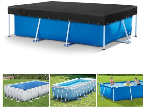 HIGHTQURO Rectangular Pool Cover for Above Ground Pools,Solar Oval Pool Cover Protector with Ground Nails and Windproof Ropes Increase Stability,Waterproof and Dustproof (7x13Ft, Black)