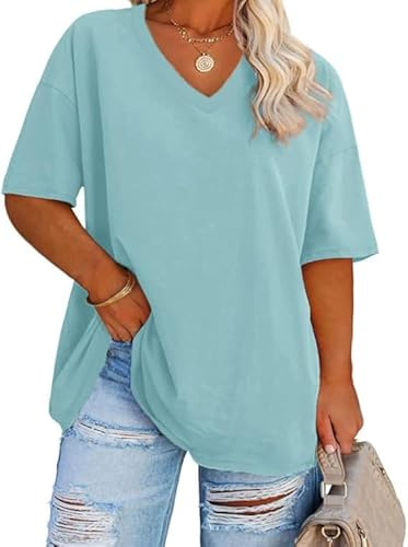 Fisoew Women's Plus Size T-Shirt Short Sleeve Oversize Tops | V-Neck, Loose, Summer Large Sizes Tee, Summer Half Sleeve Shirt