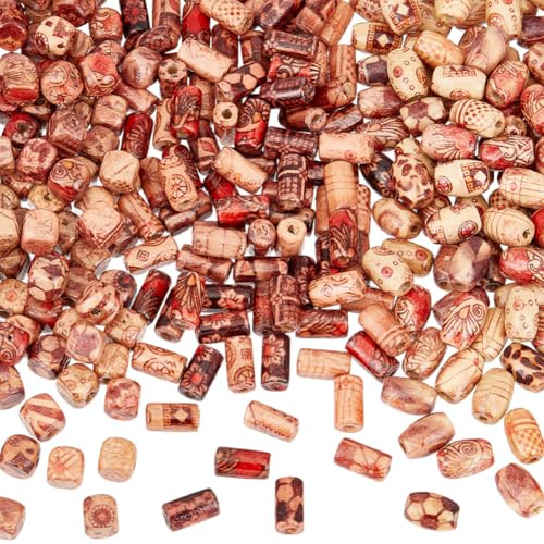 SUNNYCLUE 300 pz 3 stili Perline di Legno A Botte Perline di Legno Stampate Forma Ovale Colonna Dipinta Rondella Tamburo Rotondo Distanziatore Allentato per La Creazione di Gioielli Bracciali Orecchin