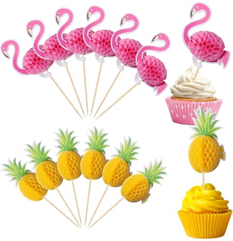 Tropical Cocktail Deko 24 PCS Flamingo Ananas Cupcake Topper Hawaii Kuchendeko Cocktailspieße Flamingo Cocktailspieße Ananas für Desserts, Getränke, Kuchen, Sommerfest