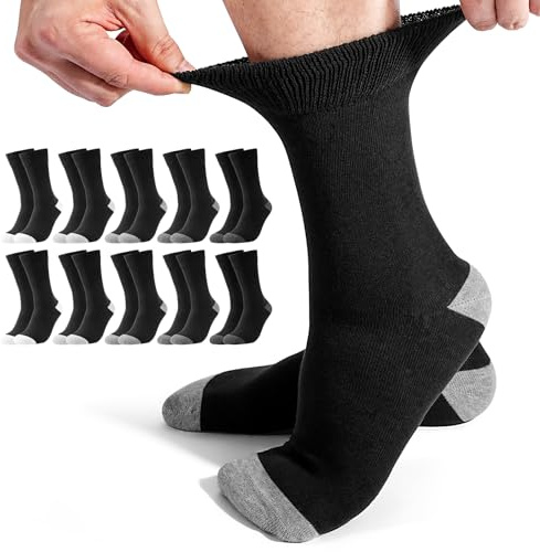 Jeasona 10 Paires Chaussettes Diabétiques Homme 43-46 Chaussettes Sans Elastique Sans Couture Homme