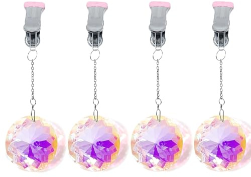 Hdtyyln 4Pcs Tablecloth Clips, Crystal Tablecloth Weights, Crystal Sun Catcher Pendant for Windy Days, Heavy Duty Table Cloth Weight with Metal Clip for Outdoor Tables Curtain Flags Accessories, Round
