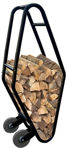 QUICK STAR Carrello per legna da ardere, 25 x 40 x 95 cm, nero verniciato a polvere, 2 ruote gommate, acciaio