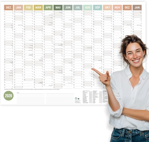 heaven+paper® Wandkalender 2026 | Jahresplaner 2026 A1 | Jahreskalender 26 aus FSC zertifiziertem Naturpapier | 12 Monate mit Feiertagen | Calendar made in Germany | XXL Wandkalender | Wandplaner