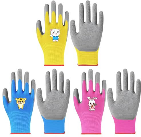 Wefaly 3 Pares de Guantes de Jardinería para Niños para 3-5 Años, Guantes de Jardín Transpirable y Antideslizante Guantes de Trabajo para Jardinería Bricolaje Tareas del Hogar y Juegos al Aire Libre