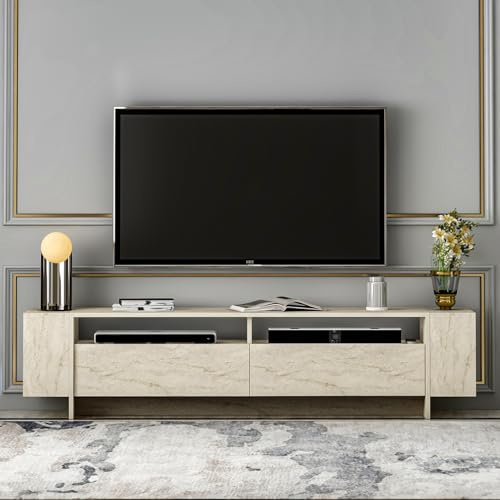 Homidea Angel TV Möbel - Fernsehtisch - TV Schrank - Wohnwand - TV Lowboard in modernem Design 192.8 x 45 x 35 cm (Travertin)