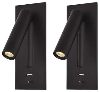 DXDNDXG Led Bedside Reading Wall Light, Modern 3W Wall Mount with Swivel Head, Recessed Reading Spotlight with USB Portable Charging Port for Hotel Bedroom Living Pathway (Set of 2, Black)