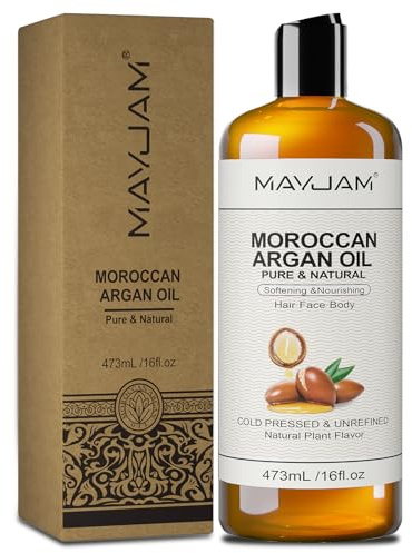 MAYJAM Arganöl 473ML, Körperöl für Gesicht, Haut, Haare | Haaröl Arganöl Kaltgepresst Reines Natürliches, Pflegeöl Befeuchtend & Anti-Aging, Moroccan Argan Oil