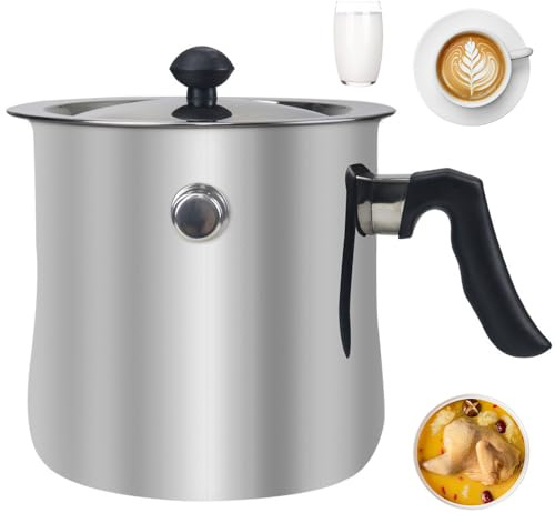 SKJJM Milchtopf mit Deckel, 1.5L Milchtopf Induktion, Simmertopf Induktion, Doppelwandiger Simmertopf für Gas Elektro Wasserbad Induktion Halogen Keramik Induktionsherde (Edelstahl)