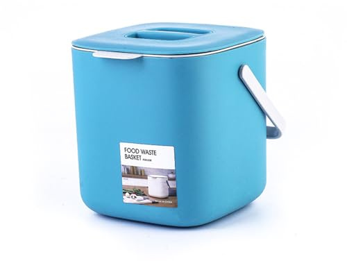 Kleiner Biomülleimer Küche, 4L Biomülleimer Küche mit Aktivkohlefilter & Sieb - Geruchsneutral, Spülmaschinenfest für Kompostierung, Wohnküche und Balkon (Blau)