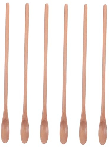 COLLBATH 6 Piezas Unidades Cucharas de Madera para Café y Té con Mango Cucharillas Pequeñas para Postres Palitos para Miel y Cappuccino Utensilios y Duraderos para Bebidas