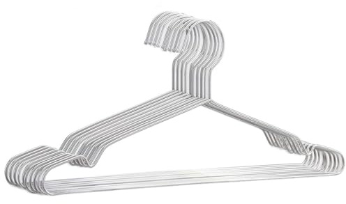 Taylor & Brown 10 Pack Strong 42cm Metal Clothes Hangers – Silver Galvanised Wire with Notches & Trouser Bar, Durable Space-Saving Wardrobe & Garment Organisers for Shirts, Jackets, Suits & Trousers