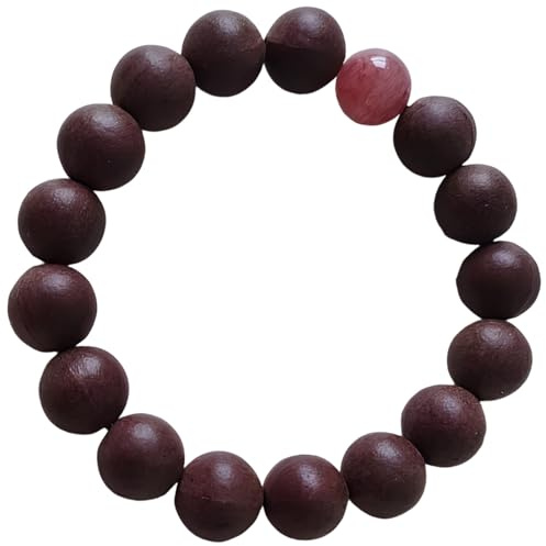 Träarmband med jordgubbskvarts, rosendoftande örtpärlor, handgjord amulett, kvinnor, 0,12 cm (5,9-6,7 tum) handleder (15-17 cm)