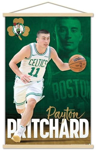 NBA Boston Celtics - Payton Pritchard 25 Wall Poster with Magnetic Frame, 34L x 22.4W, Print and Beechwood Hanger Bundle